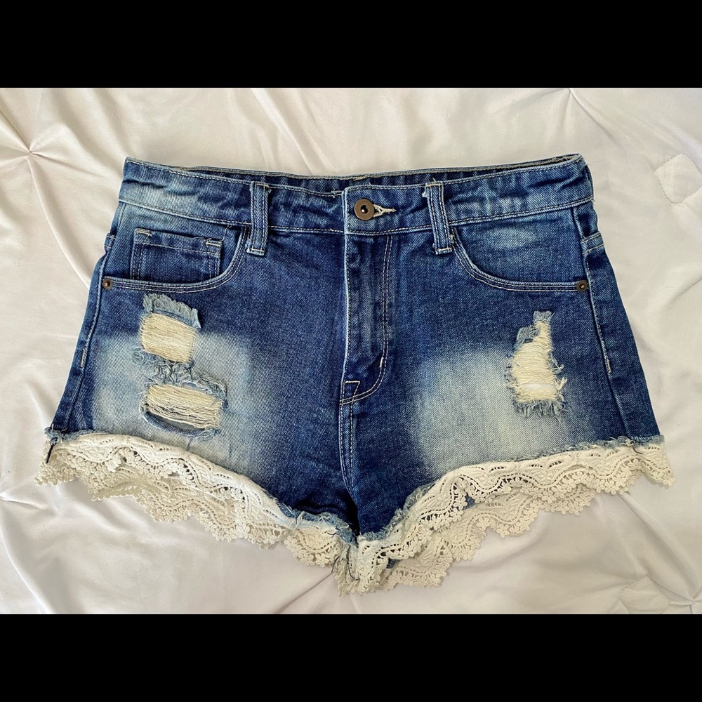 Jean High Waisted Shorts with Lace